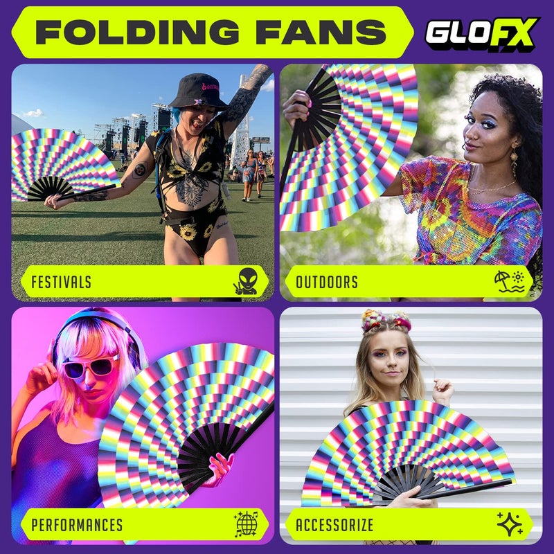 GloFX Folding Fan - Trippy - Large Rave Clack Folding Hand Fan for Men/Women - for EDM, Music Festival, Club, Event, Party, Dance, Performance, Decoration, Gift - Image 3